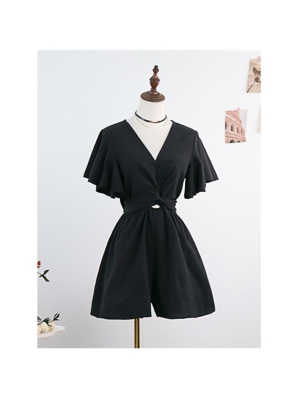 Tie Waist Flutter Sleeve Romper